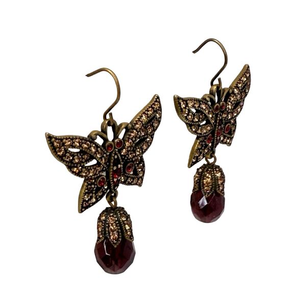 VTG Hobe Pink Crystal Butterfly Dangle Earrings 2" Jewels Of Legendary Splendor - Picture 8 of 14